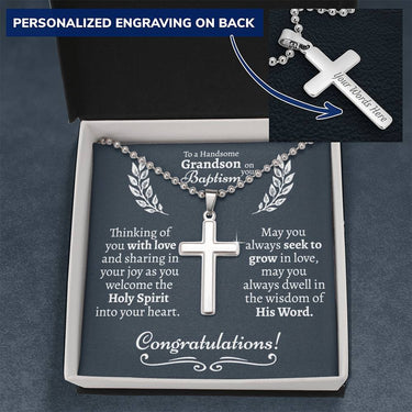 Grandson Baptism Ball Chain Cross Necklace - Love You This Much